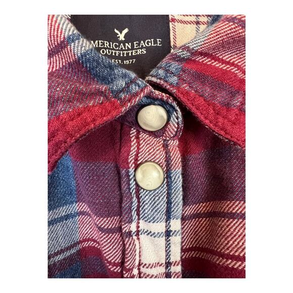 American Eagle Boyfriend Fit Flannel 2016 Button Down Plaid Shirt L Pearl Snap - Picture 3 of 5